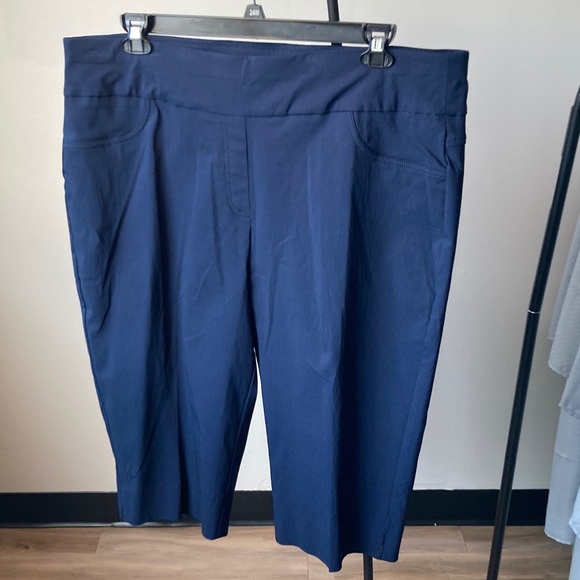 Ruby Rd Capris pant Navy blue pull on contour slimming waistband Clamdigger 22W - Picture 17 of 17